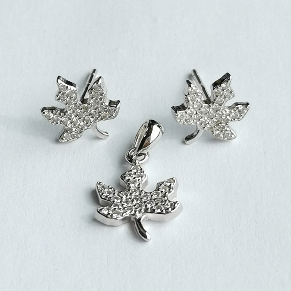 Canadian Maple Leaf Sterling Silver CZ Earrings Set